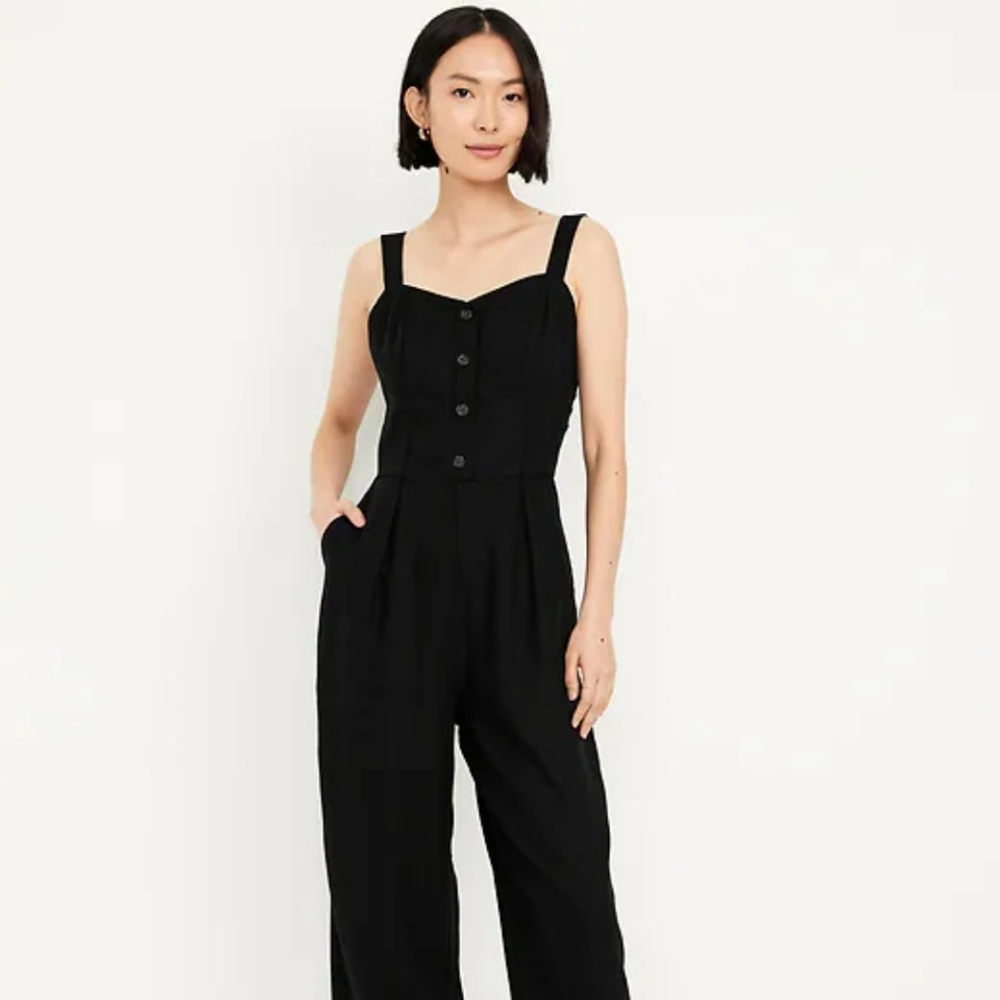Old Navy Button - Ftont linen - blend cami jumpsuit size M long
